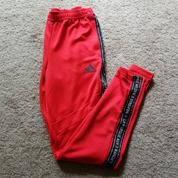 Adidas Brand With The 3 Stripes Logo Red Track Pants - Picture 2 of 9